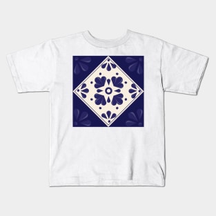 Blue Talavera Tile, Abstract flower by Akbaly Kids T-Shirt